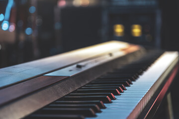 Close up of keys of an electronic piano.