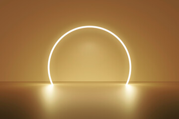 Luxury gold product backgrounds stage or blank podium pedestal on elegance presentation display backdrops with glow light. 3D rendering.