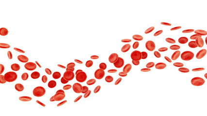 Red blood cells in flow. Medical background. Isolated on a white background. 3d rendering. High resolution.