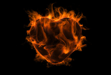 Obraz na płótnie Canvas Burning heart. Fire and heart on a black background. Flame illustration.