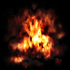 Fototapeta na wymiar Fire burn on a black backdrop. Fire flames.