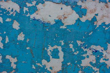 Abstract weathered blue peeling paint metal texture grunge background