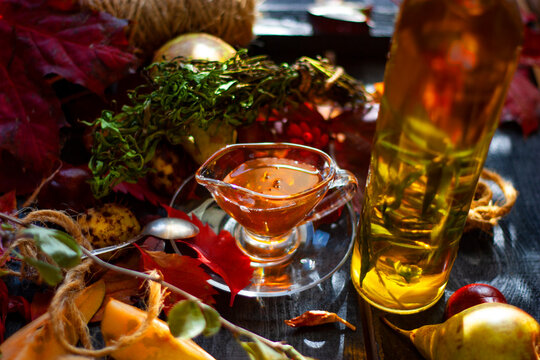 Autumn or fall tabletop with honey still life image