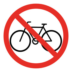 No entry to bicycles. Road sign, black silhouette of road bicycle at red circle frame,