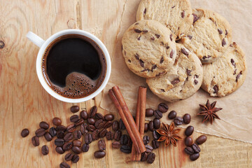 Obraz na płótnie Canvas Cookies with coffee and spices