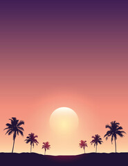 beau coucher de soleil sur fond de silhouette de palmier tropical