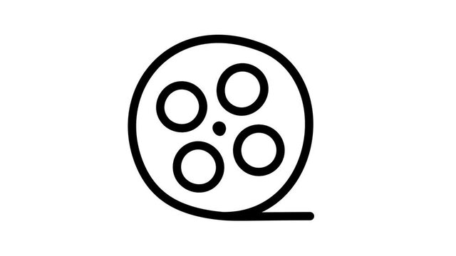 Film Reel of tape icon animation. 4k Animation of a reel with a film, the alpha channel is turned on. Cartoon doodle outline icon