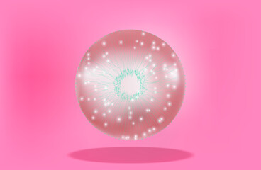 pink background with ball. connection of dots. imitation of an all-seeing eye. vector