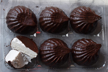 chocolate marshmallows in plastic packaging