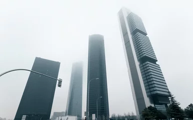 Stof per meter Four Towers Business Area against misty sky. Madrid, Spain © Alex Tihonov
