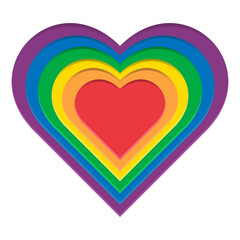 Rainbow heart with LGBT in paper cut style. Gay pride symbol. Vector illustration.