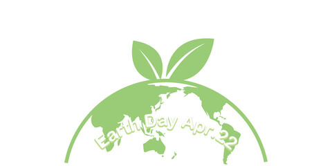 Earth day concept background. Green earth and leaves illustration. Vector illustration. アースデーイラスト、アースデーグラフィック素材
