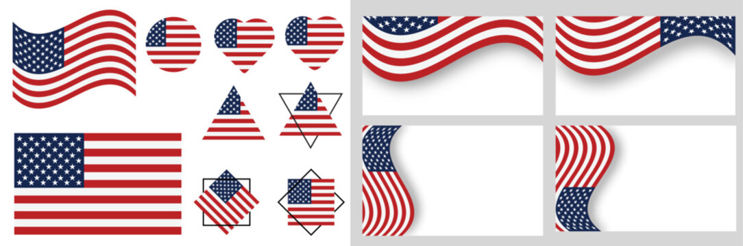 USA flag vector illustration.  American flag national sign isolated.  flag of the United States. USA  vector illustration. eps 10 vector. Set of American flag. Icon. US, USA, America.