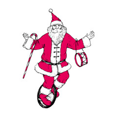 一輪車に乗るサンタクロースの手描きイラスト © HIRAISO SIMONE