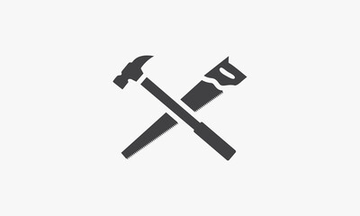 hand saw hammer cross vector illustration on white background. creative icon.
