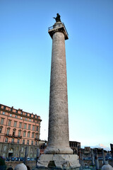 column of Traian empreror in the ancient imperial forum - Rome, Lazio, Italy, Europe - describes the wars between the Romans and the Dacians from 101-102 and 105-106