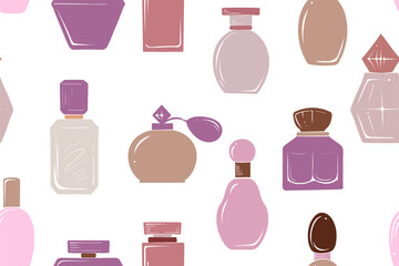 Seamless pattern of perfume bottles, vector