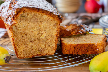 homemade fresh baked banana bread with almonds and kamut flour 