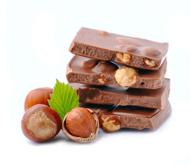 Chocolate with hazelnuts isolated