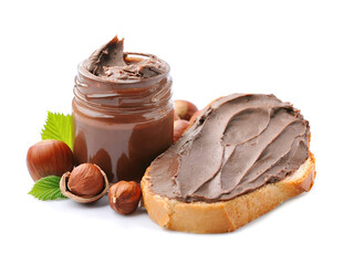 Toast with  chocolate cream with filbert nuts