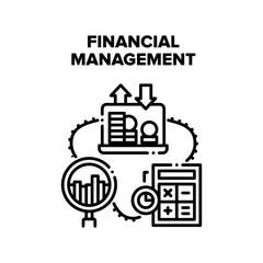 Financial Management Strategy Vector Icon Concept. Financial Management And Analysis, Researching Finance Market And Calculating Money Income And Expense. Business Black Illustration