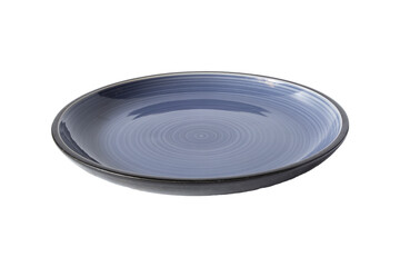 Round ceramic empty plate dark blue Placed isolated on white Background, Mockup for a restaurant dish., Front view, clipping part
