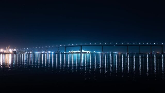 San Diego Coronado Bridge Reflections Tilt Up Night Time Lapse California USA