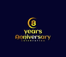 8 Year Anniversary, Festival on a holiday occasion, Gold Colors Design, Banners, Posters, Card Material, for