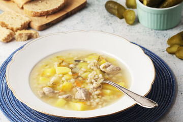 Rassolnik, traditional soup of Russian cuisine	