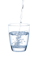 Picture in blue tones pouring water into a glass.with Clipping Path.