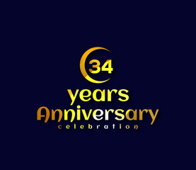 34 Year Anniversary, Festival on a holiday occasion, Gold Colors Design, Banners, Posters, Card Material, for