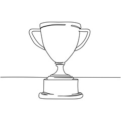 Continuous one line of first place trophy cup in silhouette. Minimal style. Perfect for cards, party invitations, posters, stickers, clothing. Black abstract icon.