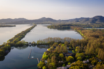 Aerial scenery of West Lake in Hangzhou