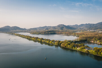 Fototapeta premium Aerial scenery of West Lake in Hangzhou