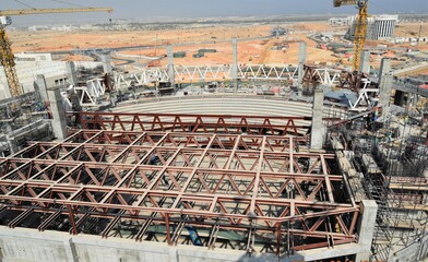 Steel Structural works for construction works. a new civil construction site Building in Oman. Oman city. Muscat, Oman 