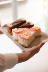 cheesecake on a plate on a light background