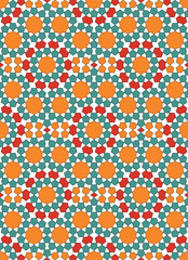 Fototapeta na wymiar Seamless arabic geometric ornament in blue , orange and red colors.