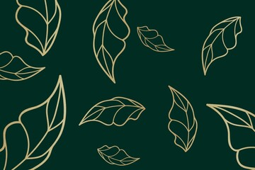 Wallpaper line leaf gold design  on green background, concept metro diamond geometric, pattern, abstract, graphic, bohemian , nature, garden, luxury 