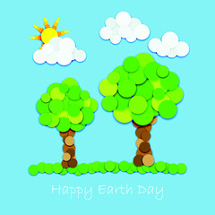Happy earth day vector with trees made of overlaid circles