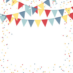Obraz premium Party holiday abstract background template with flag garlands and confetti. Vector illustration