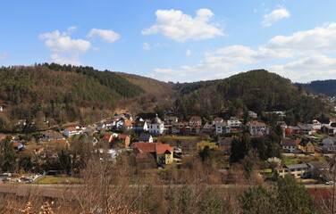 Fototapeta na wymiar A nice view over the town of Rodalben in Germany.