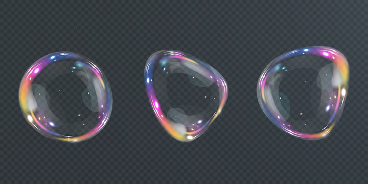 Collection of realistic soap bubbles. Bubbles are located on a transparent background. Vector flying soap bubbles. Bubble PNG. Water glass bubble realistic png	