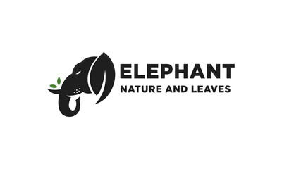 The big nature Logo Design Inspiration - Isolated vector Illustration on white background - Creative fresh modern logo, icon, symbol, sticker, emblem, badge - Elephant head and leaves combination
