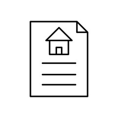 Document with house outline icon. Property line documents. Real estate contract information. Mortgage concept. Vector isolated on white