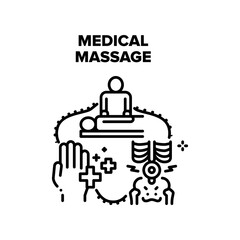 Medical Massage Vector Icon Concept. Medical Massage Make Masseur And Massaging Patient Hand Or Bone Treatment. Pain Treat Professional Occupation Or Relaxation In Clinic Cabinet Black Illustration