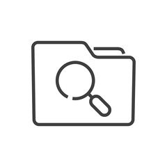 Icono buscar. Carpeta con lupa con lineas en color gris