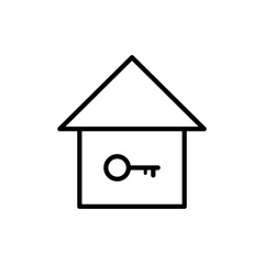 House and key icon. House black line pictogram. Mortgage outline concept. Vector isolated on white.