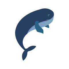 Cute smile blue whale. Colorful vector isolated illustration hand drawn. Wildlife, mammal from ocean