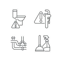 Plumbing linear icons set. Thin line customizable illustration. Contour symbol. Vector isolated outline drawing. Editable stroke