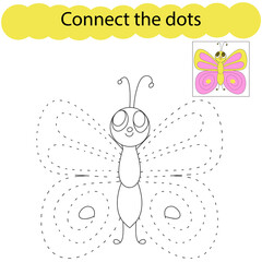 Set connect the dots and draw butterfly from a cartoon. Educational game for children. Vector illustration